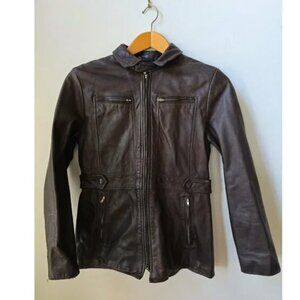 Banana Republic Women's Dark Brown Leather Aviator Flight Jacket Lined Medium M